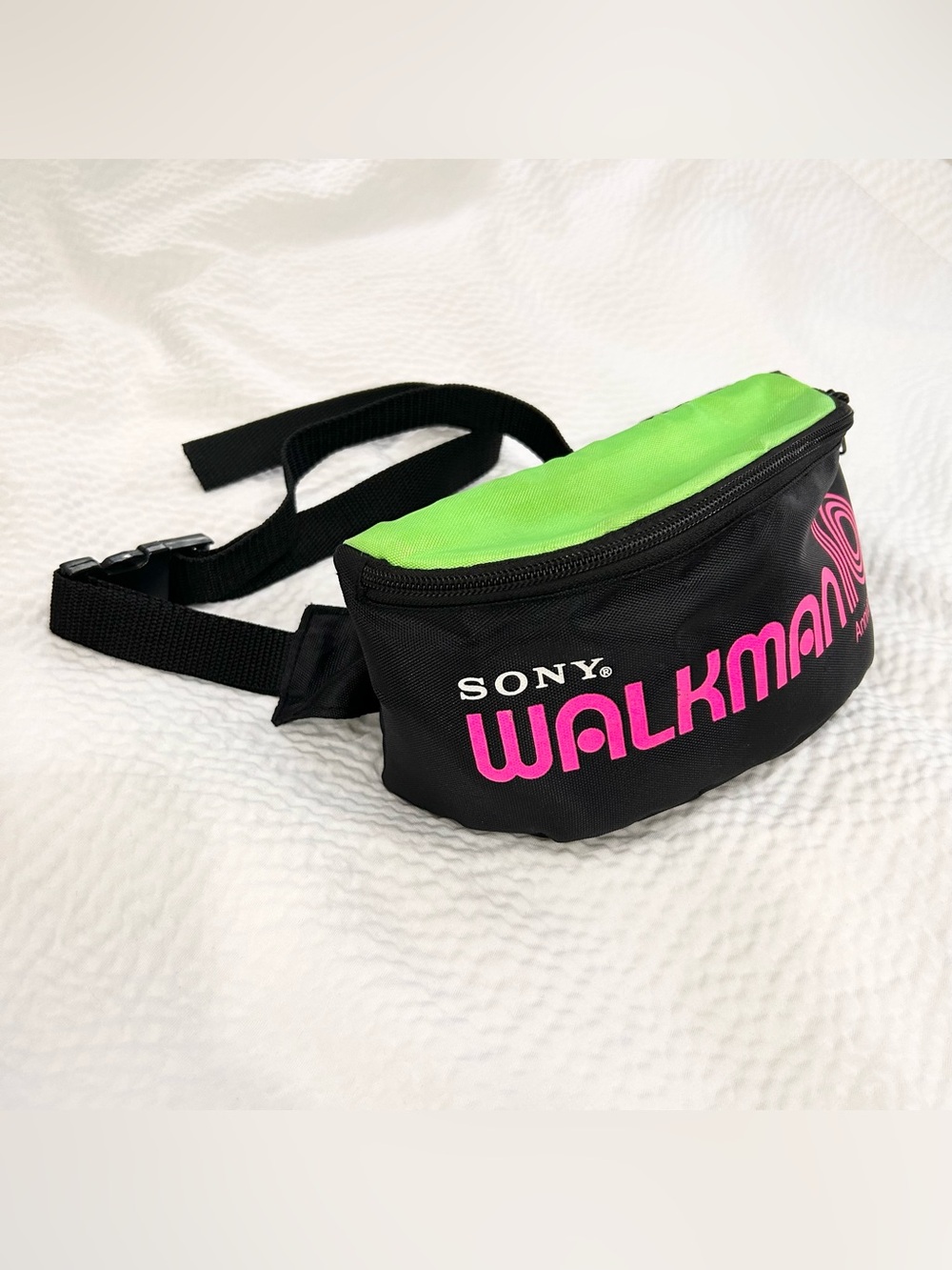 Vintage 90s Sony 10th Anniversary Walkman Crossbody Side Bag Fanny Pack Neon - Picture 2 of 11